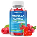 Vegan Omega-3 Gummies 1028mg, Omega 3 Fish Oil Alternative for Adults w/EPA 400mg & DHA 600mg & Vitamin A, C, E Supports Brain, Eye & Immune Health, Sugar Free, Raspberry Flavor, 60 Count