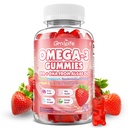 Vegan Omega 3 Gummies 1000mg + CoQ10 + Μαγνήσιο - w/Algae EPA 600mg & DHA 400mg, Fish Oil Omega-3 Συμπληρώματα Εναλλακτική για ενήλικες, για τον εγκέφαλο, το μάτι, την ανοσοποιητική υγεία, τη γεύση φράουλας, 60 Count