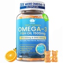 Fish Oil Omega 3 Gummies 1500mg για ενήλικες - τριπλή δύναμη με EPA & DHA, COQ10, Red Yeast Rice - Wild Capt Omega 3 λιπαρά οξέα συμπληρώματα για Hḙar-t & Brain - Χωρίς ζάχαρη, Burpless, 60 Count