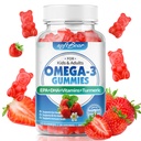 softbear Omega 3 Gummies για γυναίκες & άνδρες & παιδιά Omega 3 Συμπληρώματα 1200mg Vegan Omega 3 λιπαρά οξέα DHA EPA με βιταμίνες Υποστήριξη Eye & Brain Health, Sugar Free, Φράουλα Γεύση 60 Count