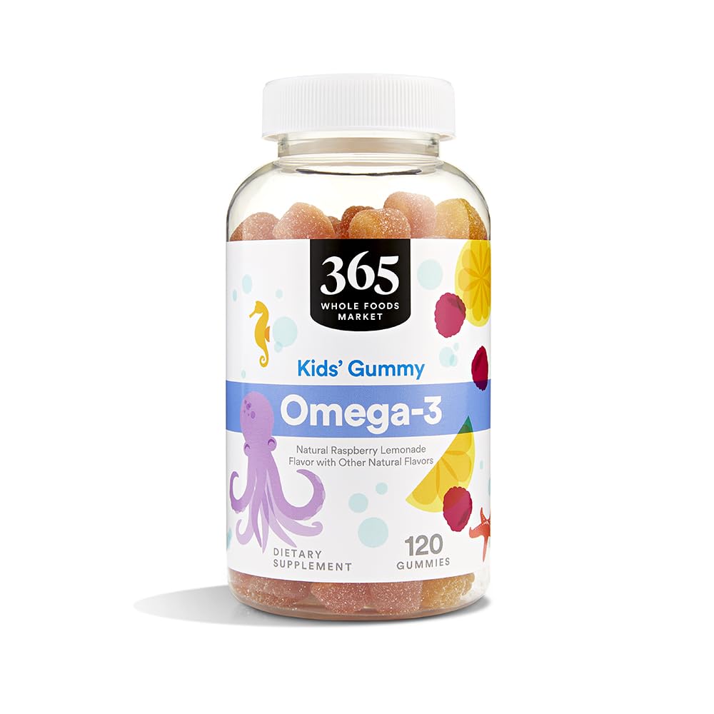 365 από το Whole Foods Market, Gummy Omega-3 Kids', Φυσικό άρωμα λεμονάδας σμέουρων, 120 Count