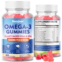 Vegan Omega-3 Gummies1000mg για Ενήλικες - Συμπλήρωμα χωρίς ζάχαρη με 400mg DHA & 600mg EPA, Βιταμίνες A, C, E, και ψευδάργυρο - 60 Count