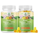 Πακέτο Omega DHA Gummies για τα παιδιά - Λιπαρά Οξέα Ωμέγα 3 6 9 με Βιταμίνη C για τον εγκέφαλο, την ανοσία & το όραμα - Διατροφικό DHA για το υγιές νευρικό σύστημα & υποστήριξη εστίασης - Χορτοφαγικά & Χωρίς γλουτένη