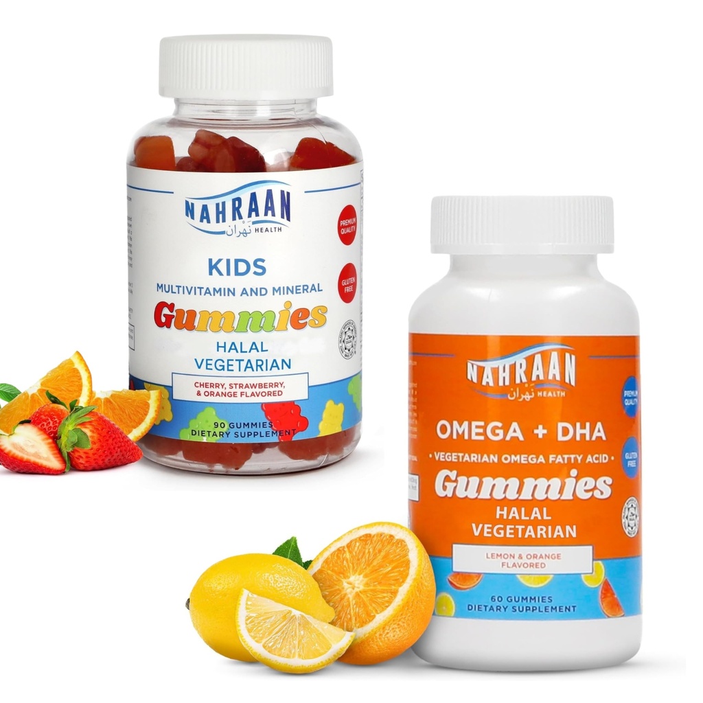 halal Multivitamins for Kids (90 Count) & halal Omega 3 Gummies for Adults & Kids (60 Count) - Μη ΓΤΟ, Χορτοφαγικά, Χωρίς γλουτένη Hamal Gummies