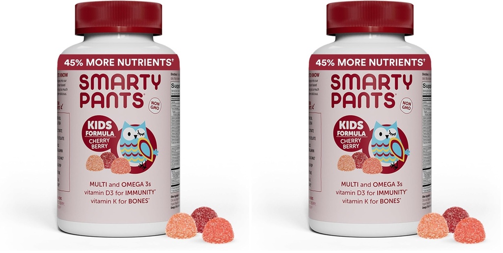 SmartyPants Kids Multivitamin Gummies: Omega 3 Fish Oil (EPA/DHA), Vitamin D3, C, Vitamin B12, B6, A, K & Zinc για την ανοσοποιητική υποστήριξη, Biotin, Grape, Cherry & Berry Flavors, 120 Count (30 Day Supply)