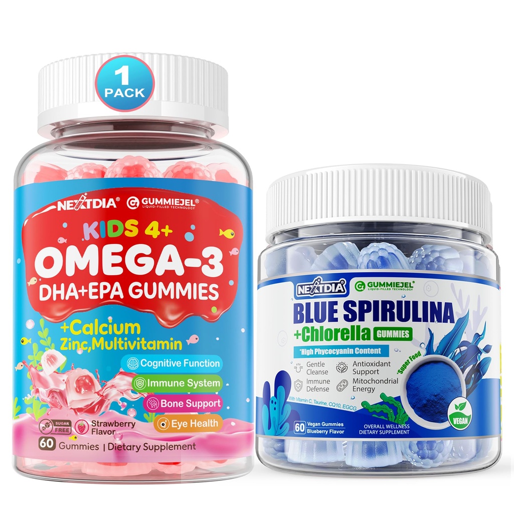 Ωμέγα 3 (EPA/DHA) Γεμισμένες Gummies + Βιολογικές Μπλε Spirulina Gummies