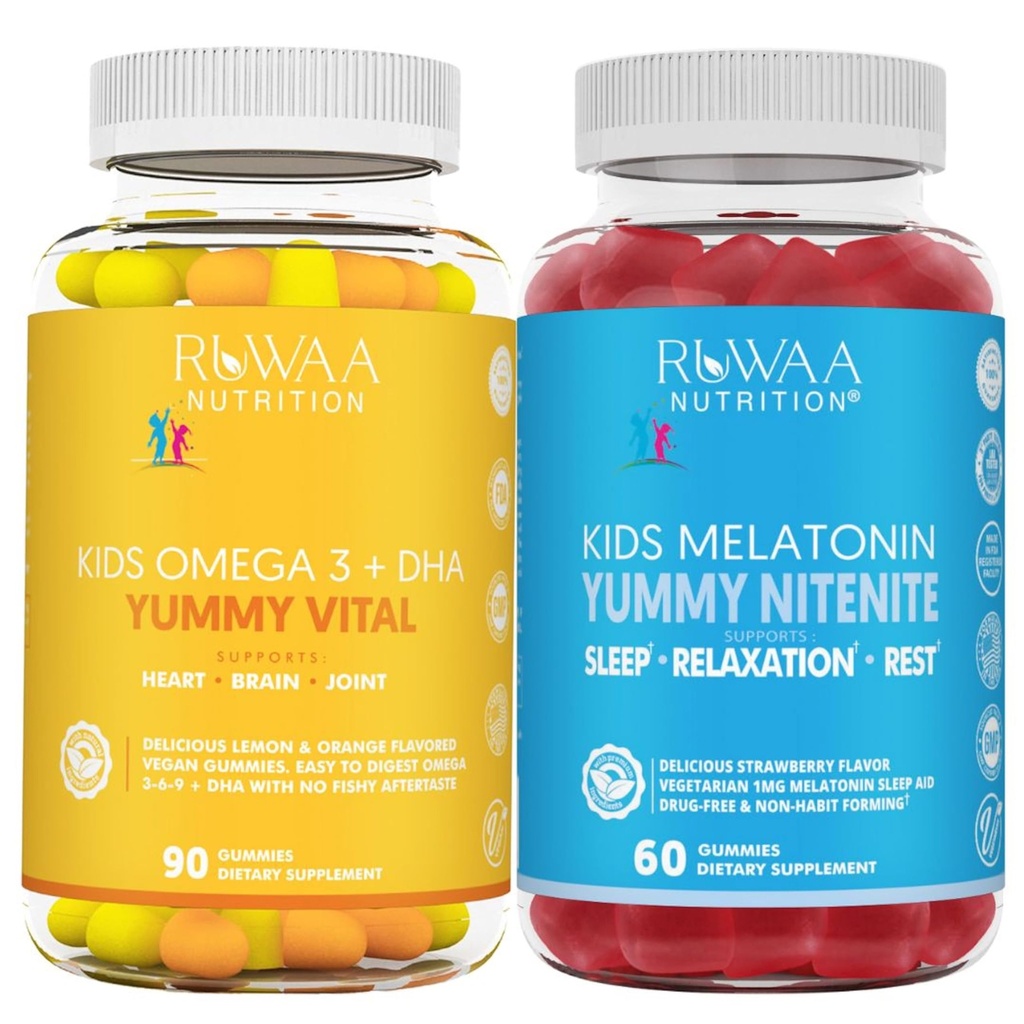RUWAA NUTRITION Omega 3 Gummies, DHA Gummies και 1mg Μελατονίνη Gummies 