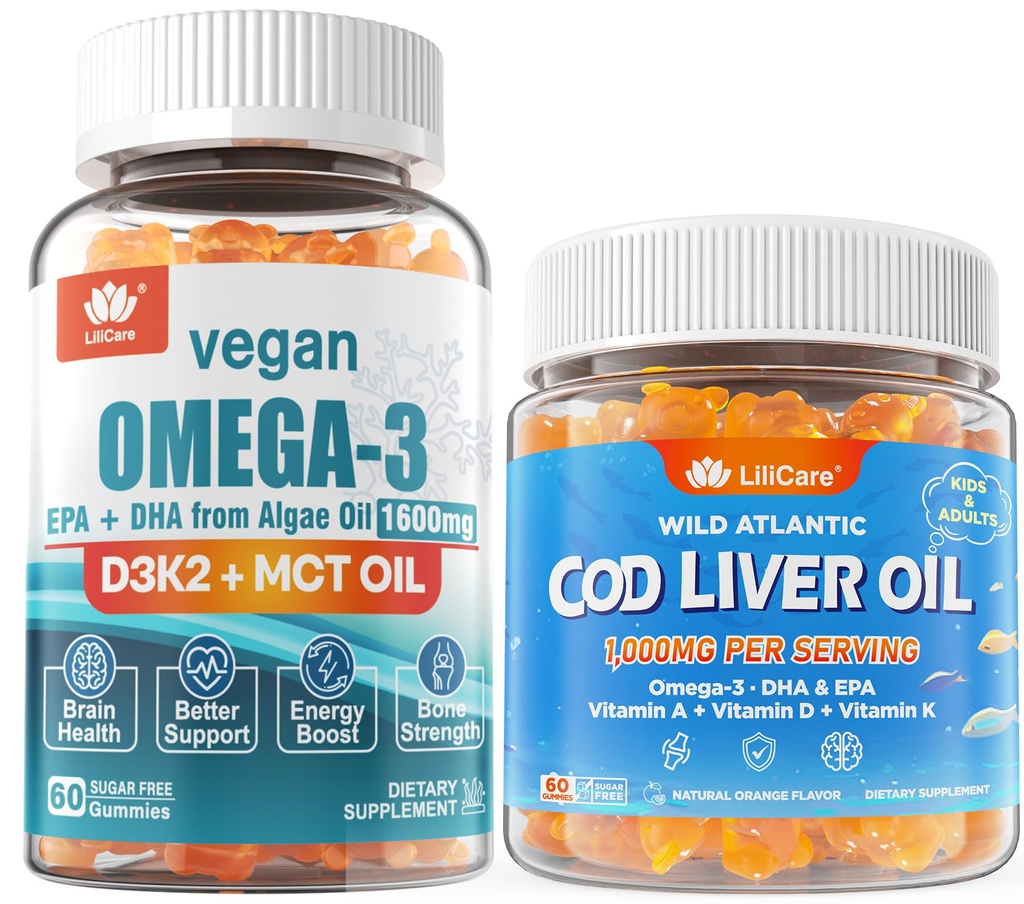 2pack Vegan Omega 3 Gummies + 2pack Cod Oil Gummies