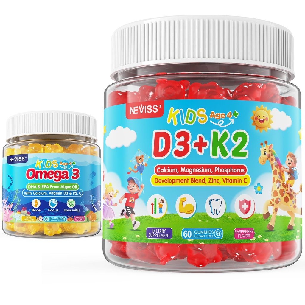 Παιδιά Βιταμίνη D3 K2 Gummies 2 Pack + Omega 3 Gummies για παιδιά 2 Pack