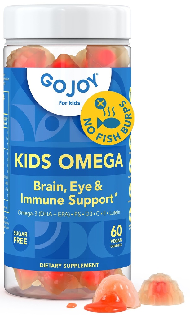 GOJOY Kids Omega 3 DHA Gummies – Δεν Ψάρια Ψάρια, Χωρίς Ζάχαρη – Εγκέφαλος, Μάτι & Ανοσοποιητικό Υποστήριξη – Φυτικά Με βάση Ωμέγα-3 από την άλγη – Vegan, Καθαρό DHA για Τόντλερς, Παιδιά & Παιδιά Ηλικίες 3+
