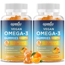2 Πακέτο Vegan Omega 3 Gummies 1000MG Algal Oil Omega 3 συμπλήρωμα για ενήλικες με Algae DHA 600mg & EPA 300mg Fish Oil Εναλλακτική - για την οφθαλμική & ανοσοποιητική υγεία, Πορτοκαλί Γεύση, 120 Count
