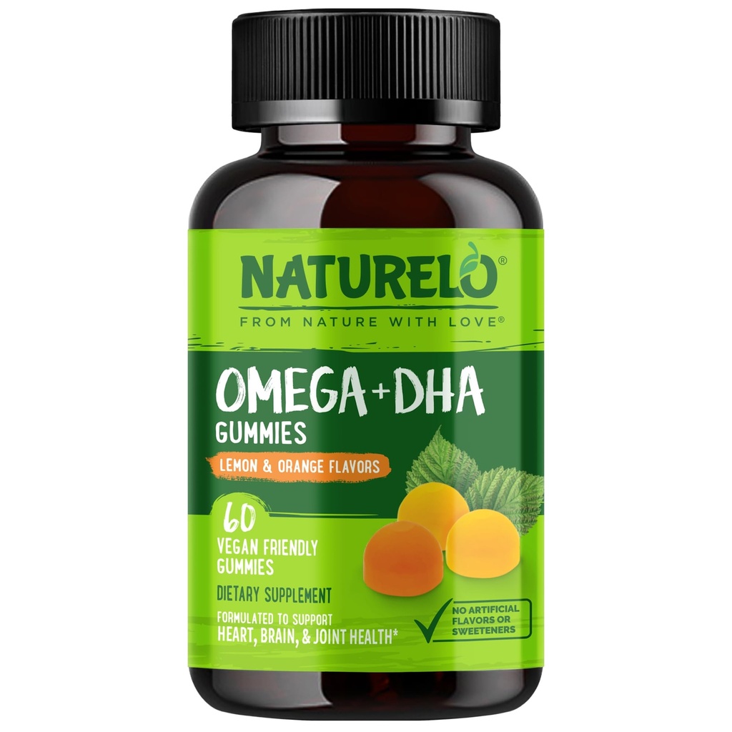 NATURELO χορτοφαγικά DHA και Ωμέγα 3 συμπλήρωμα από τα φύκια και Chia Σπόροι για την καρδιά, τον εγκέφαλο και την κοινή υγεία - Κανένα ψάρι, Ζελατίνη, ή τεχνητά γλυκαντικά - 60 Gummies