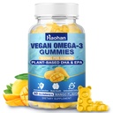 Ωμέγα-3 Gummies για ενήλικες, Πορτοκαλί Γεύση – Χωρίς ζάχαρη, Άλγα-Derived DHA 600mg & EPA 300mg, με Βιταμίνες A, C, E, Ψευδάργυρος, 60 Gummies