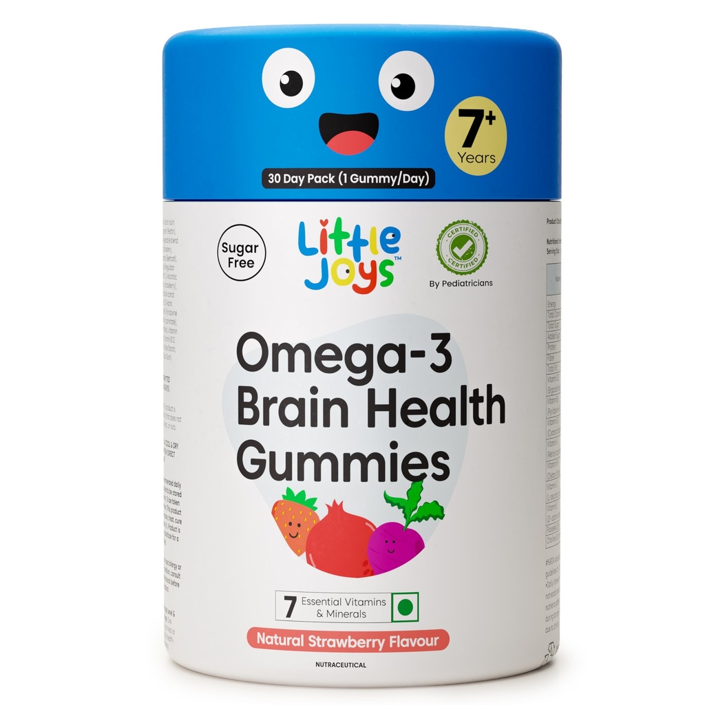 Little Joys Omega-3 (DHA) Brain Gummies for Kids. 7-12 Years. 30 Day Pack. Plant Based Omega-3 Supplements. Made with Chicory Root Fiber for Gut Health. Multivitamins Rich. No Sugar.
