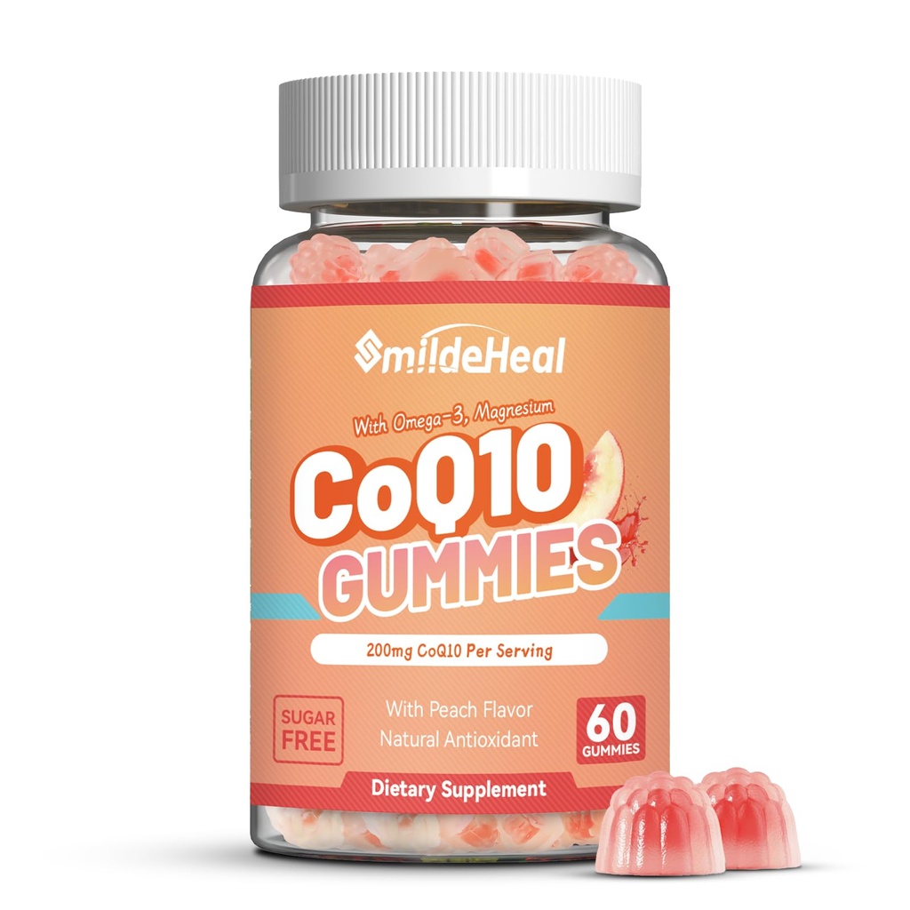 CoQ10 Gummies 200mg με Omega-3, EPA + DHA, & Μαγνήσιο - Συνένζυμο Q10 Συμπληρώματα για την Υγεία της Καρδιάς, Κυτταρική Ενέργεια & Αντιοξειδωτικό, Vegan - 60 Gummies