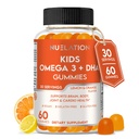 Vegan Omega 3 Gummies for Kids with DHA, Plant Based, 30 Servings, 60 Ct. Gelatin Free, Gluten Free, Non-GMO Omega 3 Supplement. Kids & Toddlers DHA Gummies for Brain, Eye, Heart & Immune Support