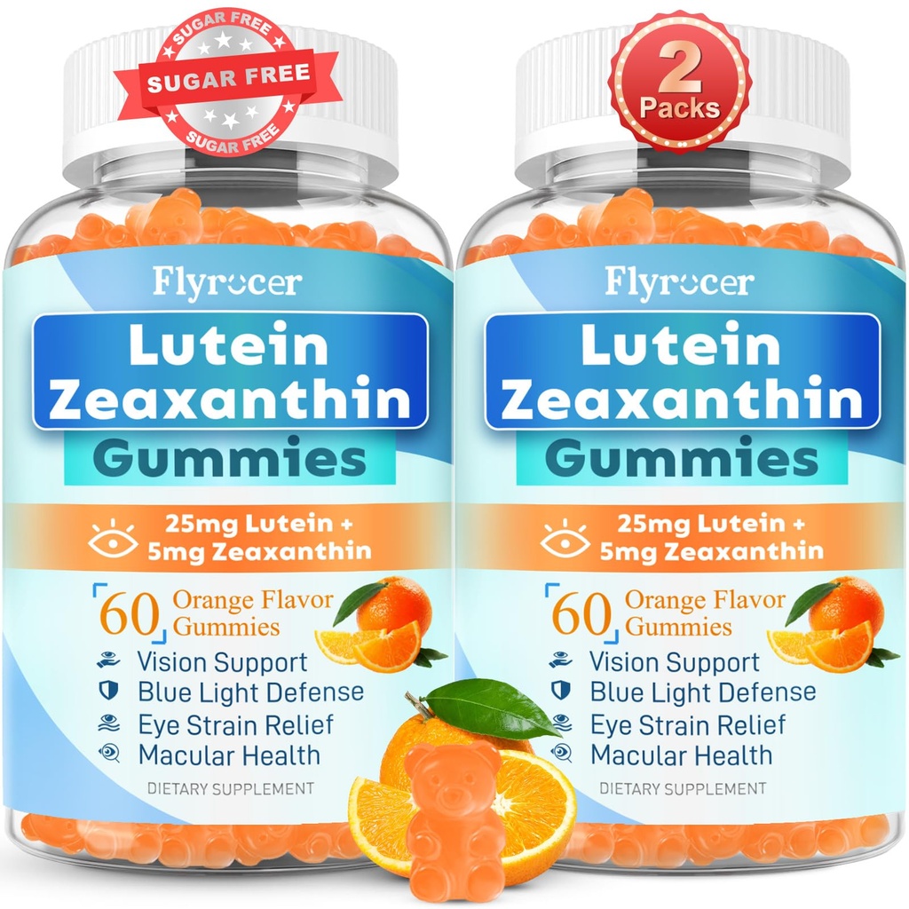 Χωρίς ζάχαρη Gummies 25mg, Lutein και Zeaxanthin Συμπληρώματα για την υγεία των ματιών, 13-σε-1 Φόρμουλα φροντίδας ματιών με Omega-3 Bilberry Saffron-Vision Health, Eye Strain, Dry Eyes, Vegan Orange Flavor 120 Cts