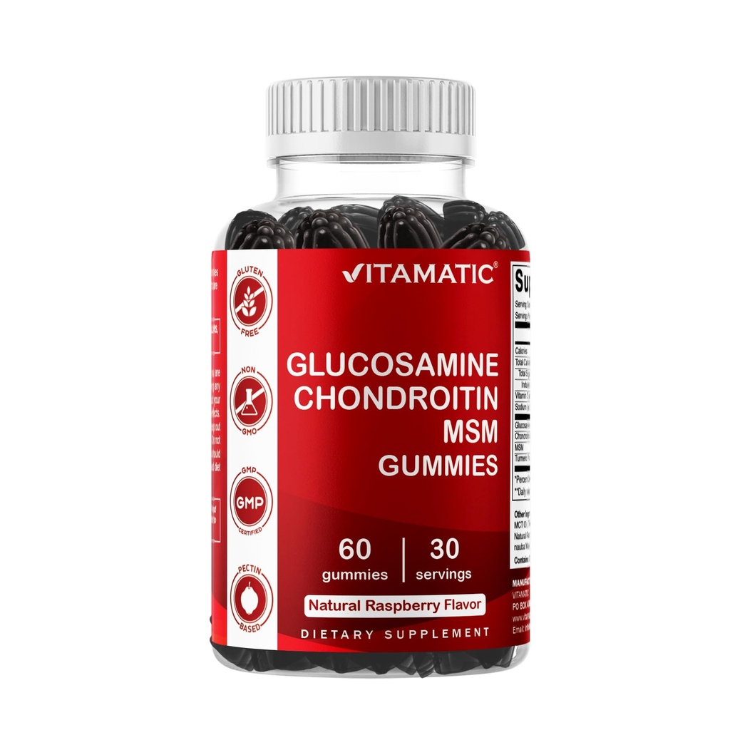 Vitamatic Glucosamine Chondroitin Gummies with MSM & Vitamin E – Joint Support Formula – 60 Pectin-Based Vegan Gummies