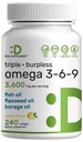 Triple Omega 3-6-9 Fish Oil Συμπληρώματα 3.600mg – 240 Softgels με Flaxseed Oil & Borage Oils Complex – High EPA + DHA – Χάπια Burpless, Lemon Flavored, Wild Caught – Heart, Joint, & Brain Support