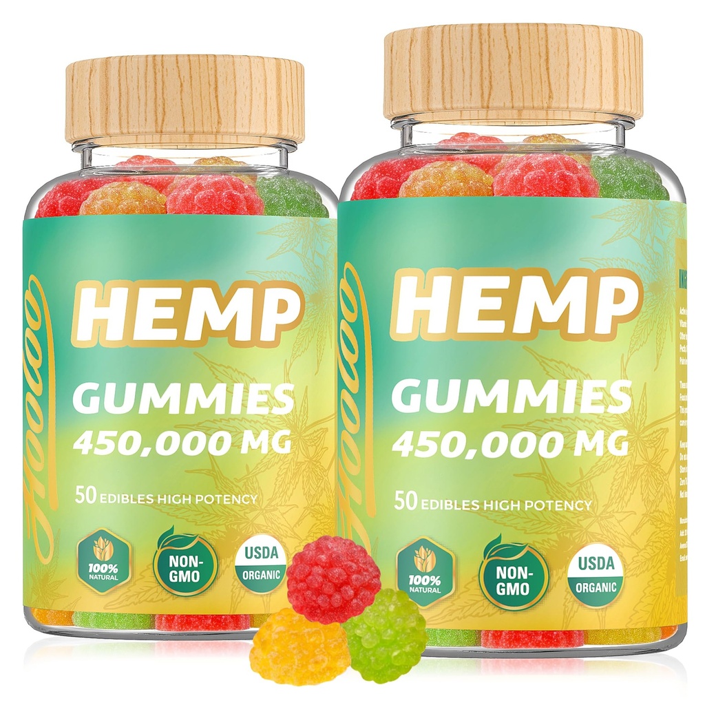 HOOLOO Hemp Gummies 450.000mg για την υποστήριξη και ανακούφιση από τον βαθύ ήχο, Fruity Hemp Gummy Infused Omega 3, Βιταμίνες, Made in USA