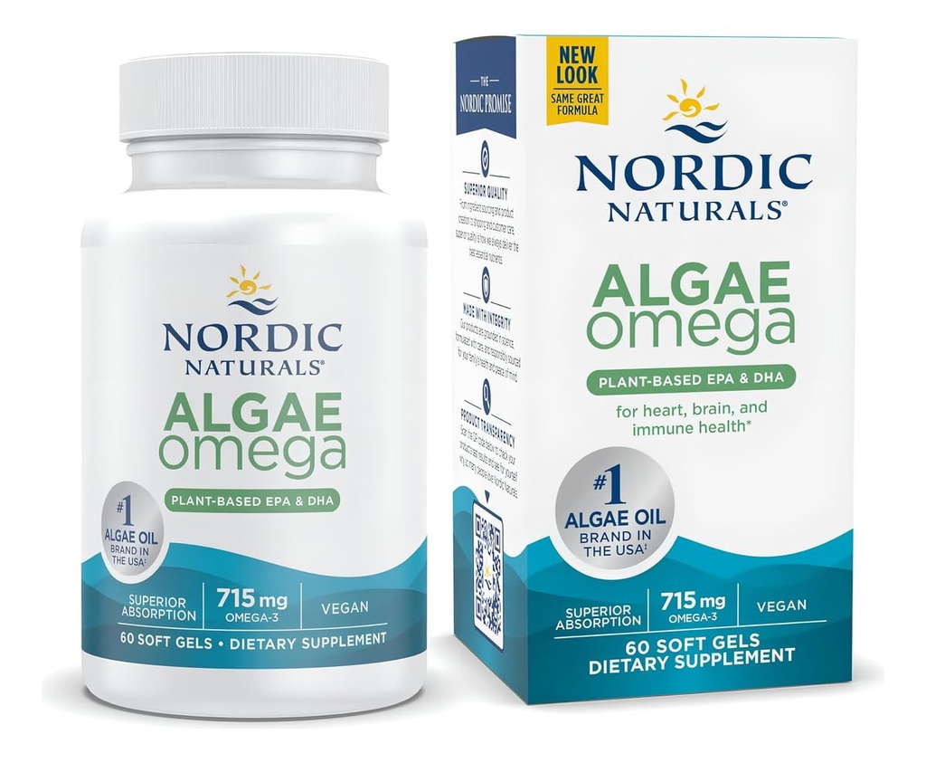 Σκανδιναβικά φυσικά Algae Omega - 60 μαλακά γέλη - 715 mg Omega-3 - Certified Vegan Algae Oil - Plant-based EPA & DHA - Heart, Eye, Immune & Brain Health - Non-GMO - 30 Υπηρεσίες