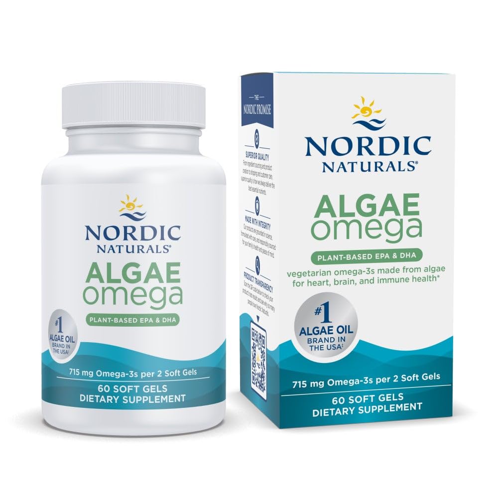 Nordic Naturals Algae Omega - 60 Soft Gels - 715 mg Omega-3 - Certified Vegan Algae Oil - Plant-Based EPA & DHA - Heart, Eye, Immune & Brain Health - Non-GMO - 30 Servings