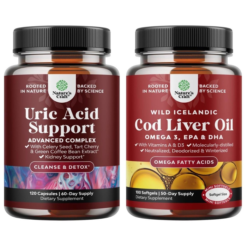 Bundle of Green Coffee Bean Extract for Uric Acid Cleanse - Κουρκουμάς Κεράσια & Σπόροι σέλινου και Ισλανδικά Wild Caught Cod Liver Oil Softgels - Fish Omega 3 EPA DHA Βιταμίνη D & A 1000mg ανά υπηρεσία