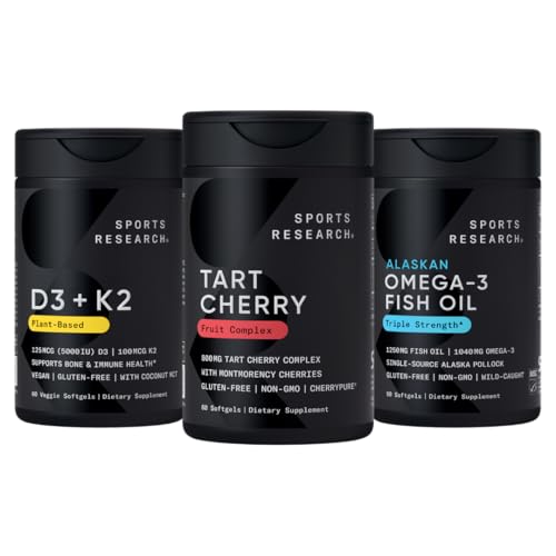 Sports Research® Multivitamin Pack w/CherryPure® Tart Cherry Fruit Complex 800mg, βιταμίνη D3 5000iu + K2 100mcg, και Omega-3 της Αλάσκας ιχθυέλαιο 1250mg - Μη ΓΤΟ · Χωρίς ζάχαρη · Χωρίς γλουτένη