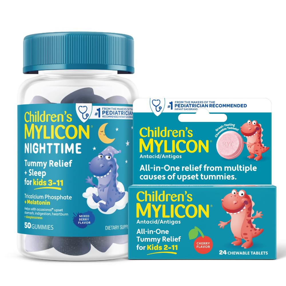 MILICON Tummy Relief for Kids Bundle, Daytime Tummy Relief Tablets + Nighttime Gummies με μελατονίνη
