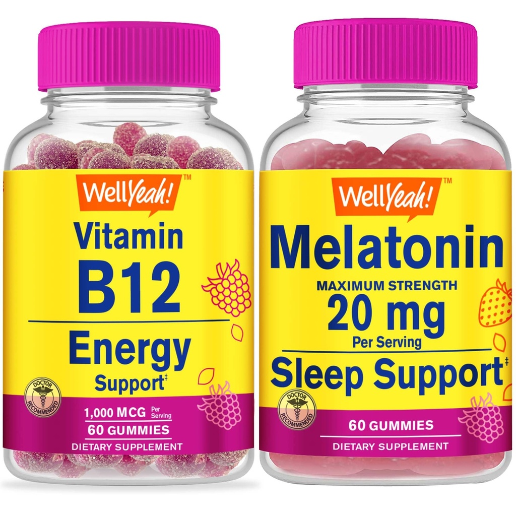 WellYeah Vitamin B12 1000mcg + Melatonin 20mg, Gummies Bundle - Great Tasting, Vitamin Supplement, Gluten Free, GMO Free, Chewable Gummy