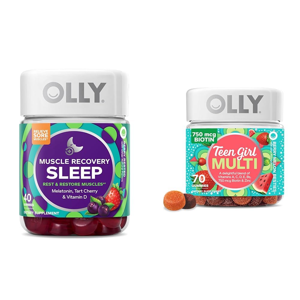 OLLY Muscle Recovery Sleep Gummies 40 Count and Teen Girl Multi Gummy, Vitamins, 70 Count