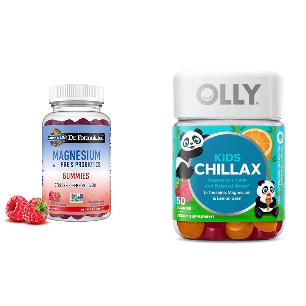 Κήπος της ζωής Μαγνήσιο Gummies για το άγχος και τον ύπνο + OLLY παιδιά Μαγνήσιο Gummies για την ηρεμία, 60 + 50 κόμη