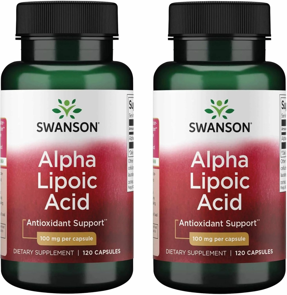 Swanson Alpha Lipoic Acid - Φυσικό συμπλήρωμα που υποστηρίζει υγιή επίπεδα αρτηριακής πίεσης ήδη μέσα σε ένα κανονικό εύρος - προωθεί τον υδατάνθρακες Μεταβολισμός - (120 κάψουλες, 100mg το καθένα) (2 Pack)