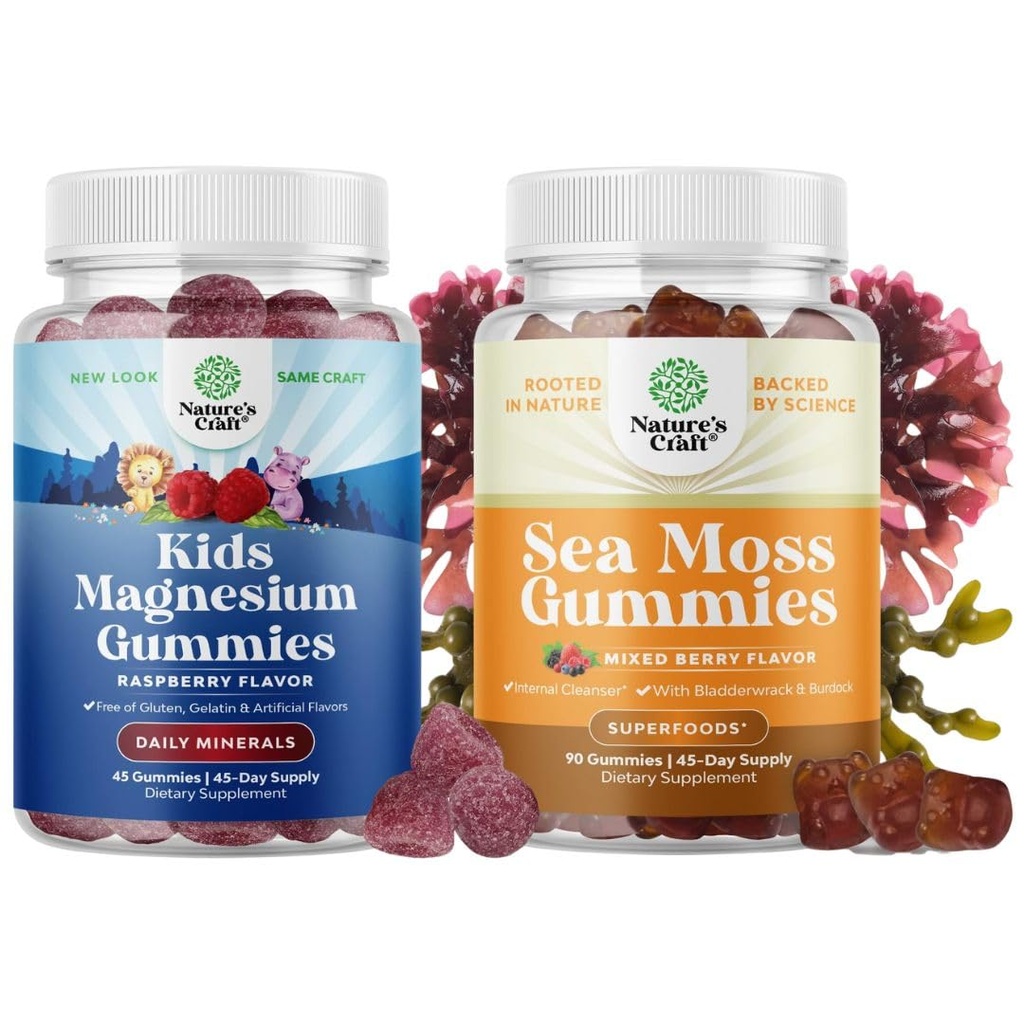 Πακέτο των παιδιών Μαγνήσιο Gummies - Χαλαρωτικό Mg Citrate με βατόμουρο Γεύση για την υγεία των μυών & καρδιά Υποστήριξη και Ιρλανδική θάλασσα Moss Gummies με την Ιρλανδική Θάλασσα Moss, Bladderwrack & Burdock Root