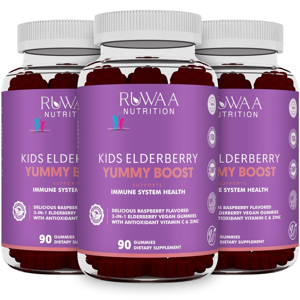 RUWAA NUTRITION Sambucus Elderberry Gummies for Kids with Zinc & Vitamin C: Αντιοξειδωτικό, Βιταμίνες Ανοσολογικής Υποστήριξης, Υποστηρίζει το ανοσοποιητικό σύστημα Υγεία: Χορτοφαγικά, Χωρίς Γλουτένη, Χωρίς Ζελατίνη (3)