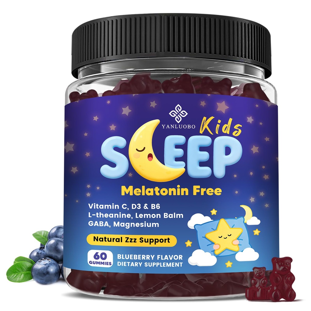 Kids Sleep Gummies Melatonin Free - with Magnesium Glycinate, Lemon Balm, L-Theanine & GABA - Calming Relaxation, Support Natural Sleep, Quiet Mind - Berry Flavor, Non-Habit Forming