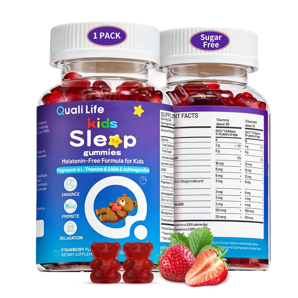 Kids Sleep Gummies – Melatonin-Free Magnesium Glycinate Sleep Support | Magnesium, Calcium, Vitamin D3, B6 & L-Theanine | Gentle Bedtime Relaxation Gummies for Kids & Teens