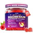 Μαγνήσιο Γλυκινικό Gummies για παιδιά 4+ & ενήλικες, 90 Counts No Μελατονίνη Μαγνήσιο Gummies για ύπνο & ηρεμία, Χωρίς ζάχαρη Vegan με γλυκίνη, L-Θεανίνη, B6, D3, Ψευδάργυρος & Ωμέγα 3 - Βατόμουρο Γεύση