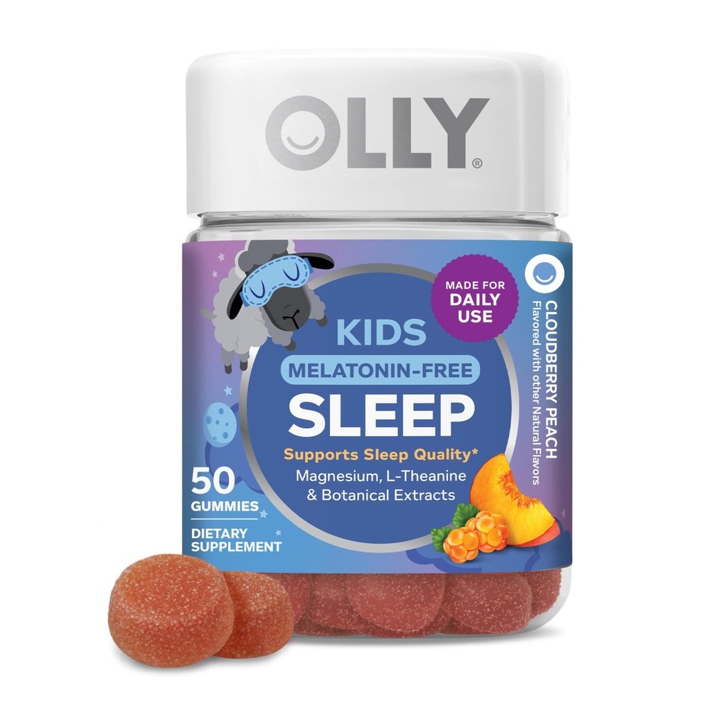 OLLY παιδιά Melatonin δωρεάν Gummy ύπνου, υποστηρίζει την ποιότητα του ύπνου, * Μαγνήσιο, L-Θεανίνη, βάλσαμο λεμόνι, Ροδάκινο Cloudberry Γεύση, 25 ημέρες προσφοράς - 50 Count