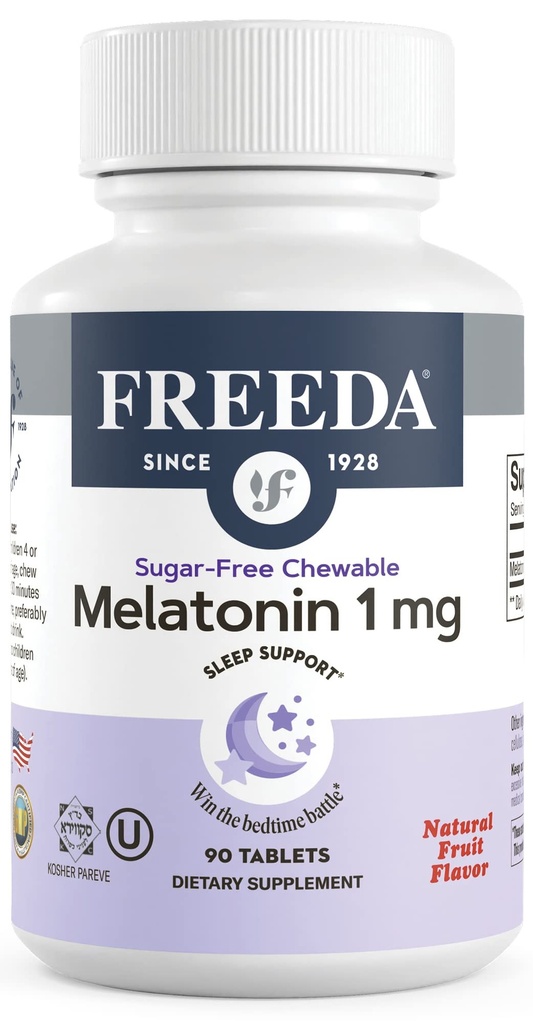 FREEDA Melatonin 1 mg Sugar-Free Chewable Tablets – Natural Fruit Flavor Sleep Aid for Adults and Kids Ages 3 and Up – Non-Habit Forming, Vegan, Gluten-Free, Kosher – Made in USA (90 Count)