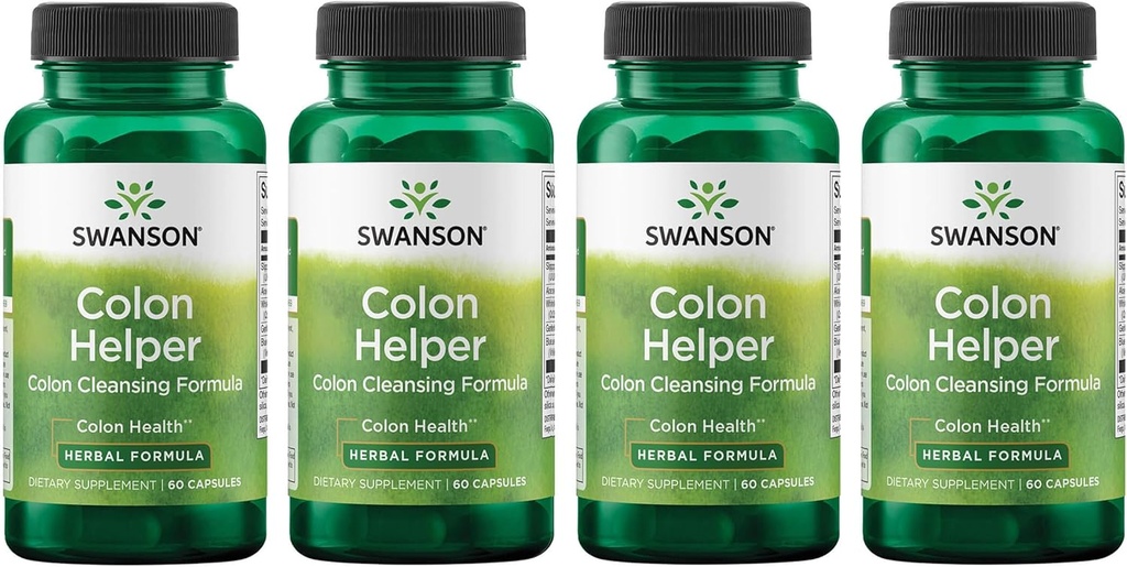 Swanson Colon Helper - Προωθεί Digestive Υγεία Χρησιμοποιώντας Vervain, Goldenseal Root, Slippery Elm Bark & More - Βότανο συμπλήρωμα Βοηθώντας Υγιεινές Αποβολές - (60 κάψουλες) (4 Pack)