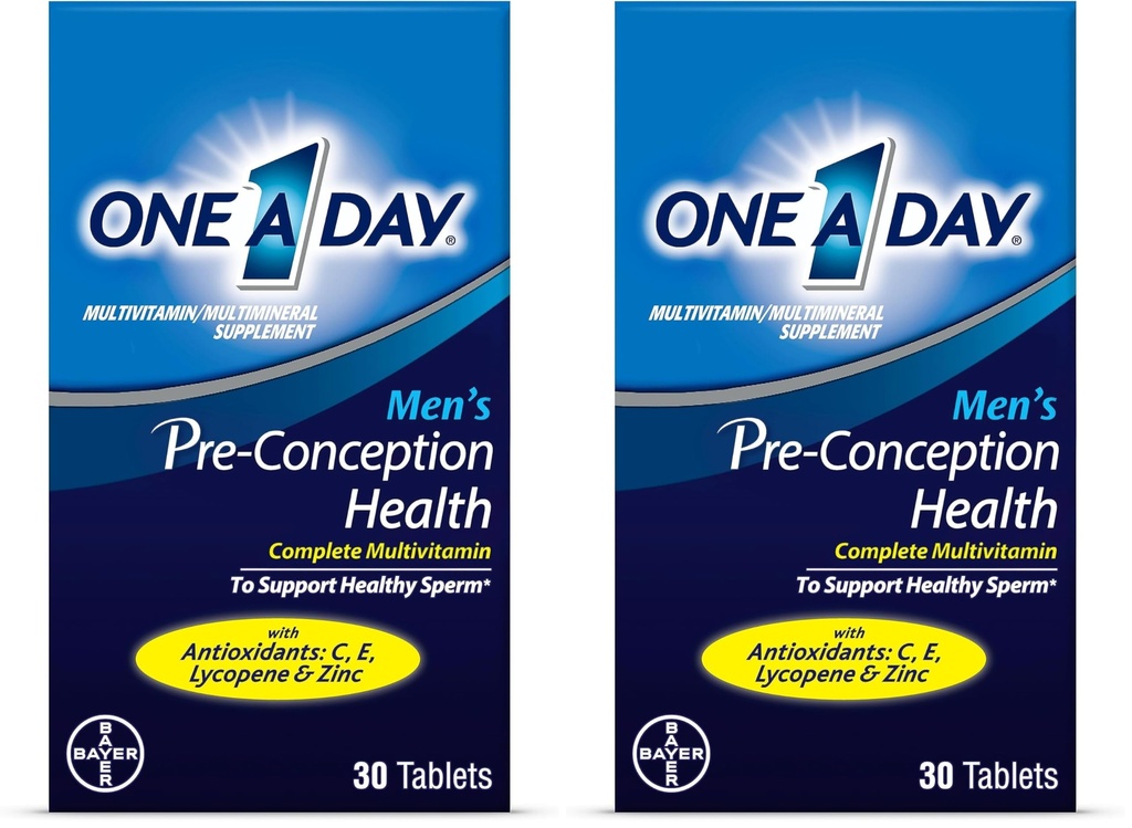 A Day Men's Pre-Conception Health Multivitamin to Support Healthy Sperm,Supplement for Men with Vitamin C,Vitamin E,Selenium,Zinc, and Lycopene,30 Count (Pack of 2)