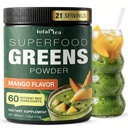 Σύνολο Τσάι Super Greens συμπλήρωμα σκόνης, Πράσινα, φρούτα, λαχανικά, Vegan ποτό με Spirulina, Chlorella και βιταμίνες 25 Σερβίρει - Mango