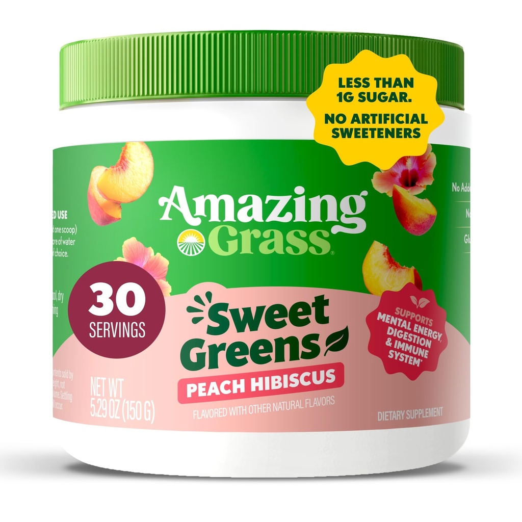 Εκπληκτικό γρασίδι Γλυκά Πράσινα και Superfoods Σκόνη για Digestive Υγεία, Πράσινοι Σκόνη, Digestive Ένζυμα, Προβιοτικά, Spirulina, Chlorella, Ροδάκινο ιβίσκος, 30 Υπηρεσίες