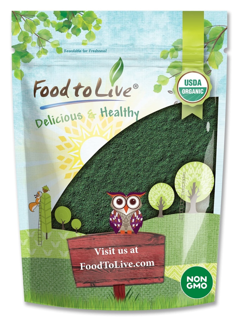 Food to Live Organic Spirulina Powder, 2 Pounds — Non-GMO, Kosher, Raw Blue-Green Algae, Vegan Superfood, Bulk, Non-Irradiated, Pure Vegan Green Protein, Rich in Vitamins & Minerals, Great for Drinks