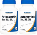 Nutricost Ασταξανθίνη 12mg, Μη ΓΤΟ και Χωρίς Γλουτένη, 120 Softgels (4 Μήνας Προμήθεια) (Συσκευασία του 2)