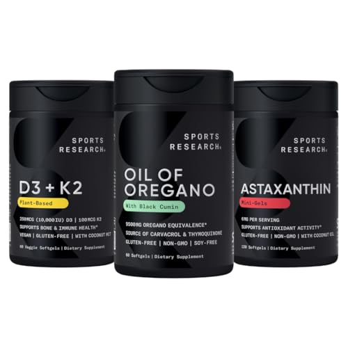 Sports Research® Antioxidant Support Pack - Λάδι Orγανης 9500mg + Βιταμίνη D3 K2 5000iu + Τριπλή Δύναμη Ασταξανθίνης