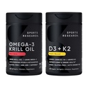 Sports Research® Multivitamin Pack - Omega-3 Krll Oil 500mg w/Choline, Phospholipids & Ασταξανθίνη και βιταμίνη K2 & Vegan D3 5000iu με Coconut MCT Oil - Μη ΓΤΟ · Χωρίς γλουτένη