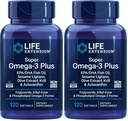 Επέκταση ζωής Super Omega-3 Plus EPA/DHA Fish Oil, Sesame Lignans, εκχύλισμα ελιάς, Krill & Ασταξανθίνη - Heart, Brain & Joint Health Support - Χωρίς γλουτένη, Non-GMO - 120 Softgels,(Pack of 2)