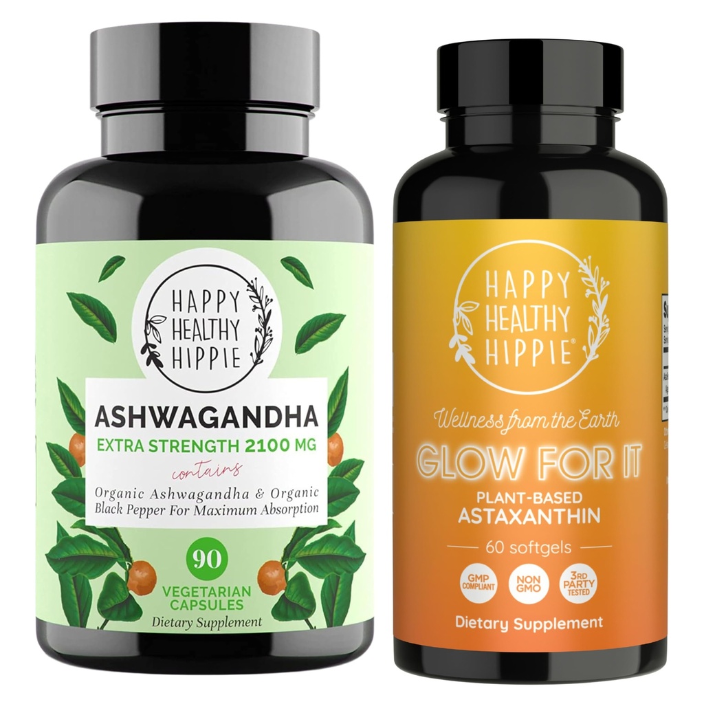 Happy Healthy Hippie Glow for It Aspaxanthin Supplement & Βιολογικές κάψουλες Ashwagandha
